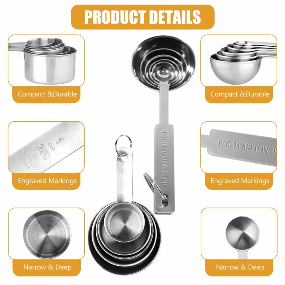 Sanskriti Exports? 10Pcs Measuring Cups and Spoons Set - Stainless Steel Measuring Cup with Scales of 2 Units, Dry & Wet Food Measuring Cup for Cooking and Baking, Ideal for Chefs & Home Cooks (Silver) - Image 4