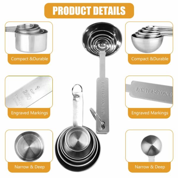 Sanskriti Exports? 10Pcs Measuring Cups and Spoons Set - Stainless Steel Measuring Cup with Scales of 2 Units, Dry & Wet Food Measuring Cup for Cooking and Baking, Ideal for Chefs & Home Cooks (Silver)