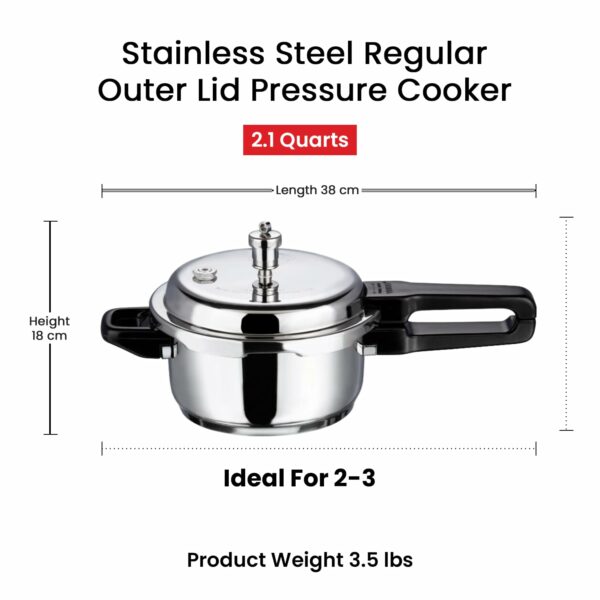 Vinod Stainless Steel Pressure Cooker 2 Litres | Also use as Deep Fry pan | Sandwich Bottom | Induction and Gas Stove Friendly | 2 Years Warranty | ISI and CE certified | Silver - Image 3