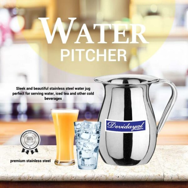 Stainless Steel Water Pitcher and Jug Set with Tea Kettle, 2 Liters, Big Apple Design - Image 2