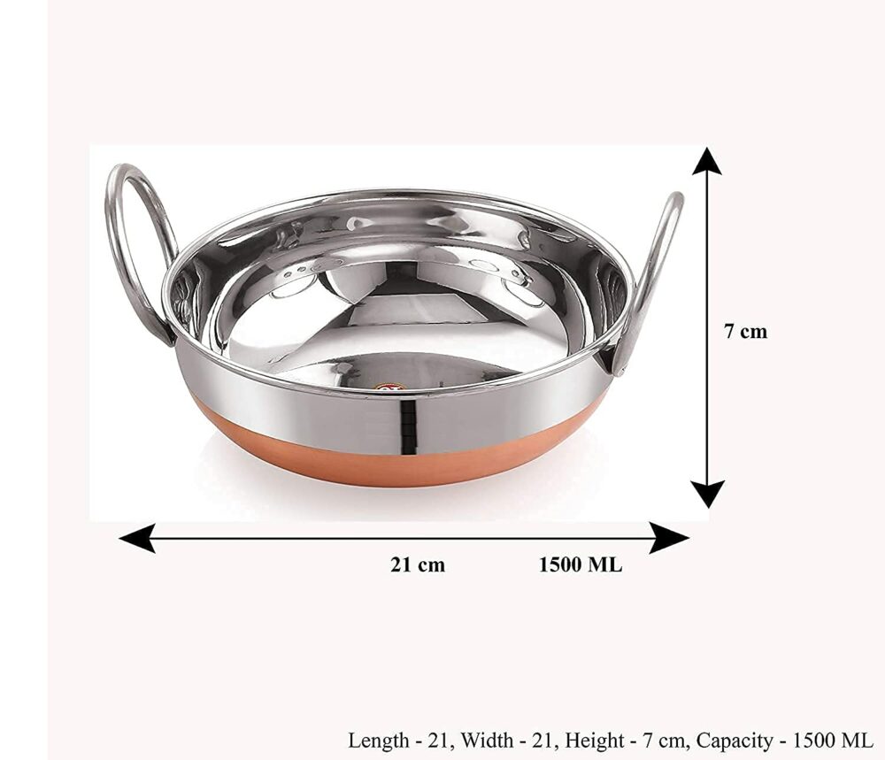 Sanskriti Exports Stainless Steel Copper Bottom Kadhai Kadai for Cooking/Serving(1000 ML 1500 ML 2000 ML, Set of 3) Pot Pans for Frying - Image 4