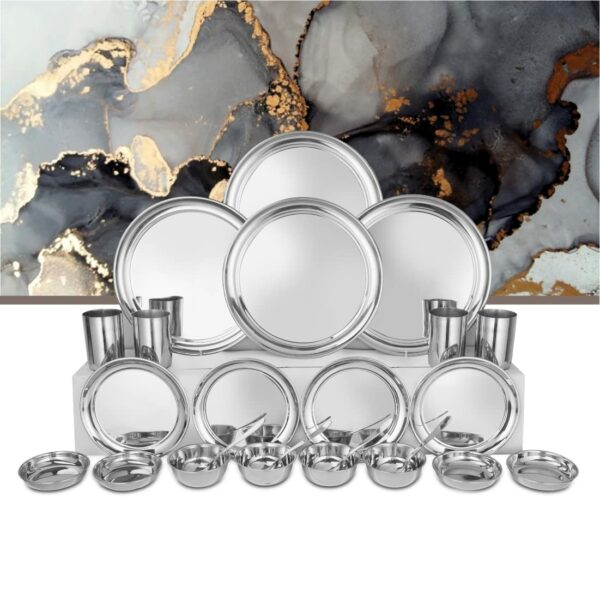 Sanskriti Exports solid Stainless Steel Shagun Dinner Set (24 Pcs Set)