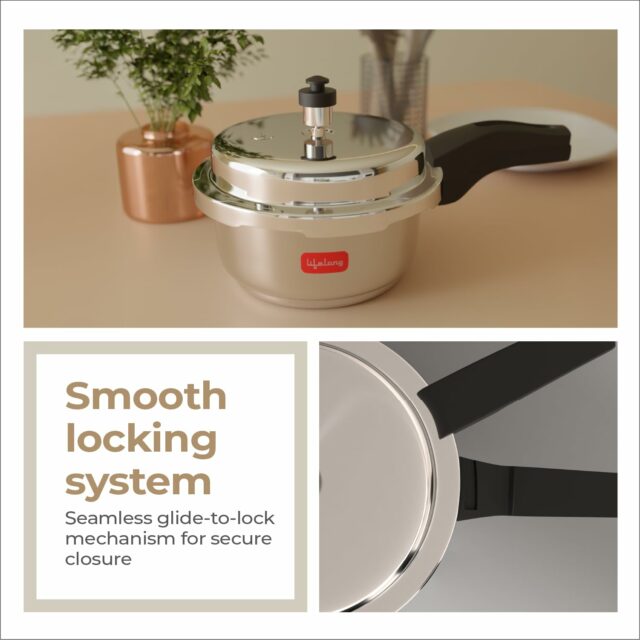 Lifelong Stainless Steel Pressure Cooker 2L | Induction & Gas Stove Compatible with Outer Lid, ISI Certified & Lock System |Safe & Durable Kitchen Essential with 5 Years Warranty (Silver)