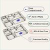 Sanskriti Exports Stainless Steel Rectangular Compartment Thali Set of 6 with 5 in 1 Divided Partition, Mess, Bhojan, Lunch & Dinner Plates - 13 x 10 inches