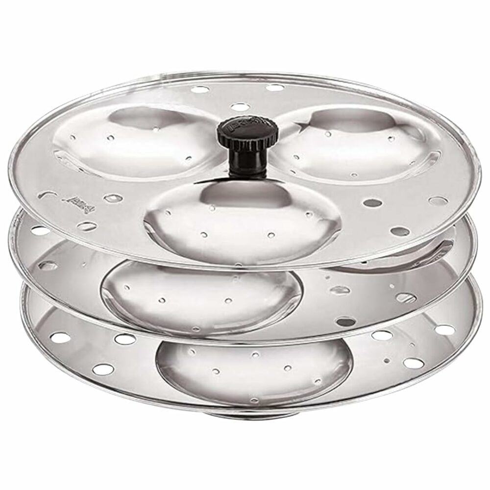 Sanskriti Exports - Premium Stainless Steel Idli Stand for 5L Above Cooker - 3 Plates, 9 Cavity idlis | idly Maker Stand for Homemade & Kitchen Silver