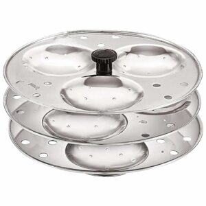 Sanskriti Exports - Premium Stainless Steel Idli Stand for 5L Above Cooker - 3 Plates, 9 Cavity idlis | idly Maker Stand for Homemade & Kitchen Silver