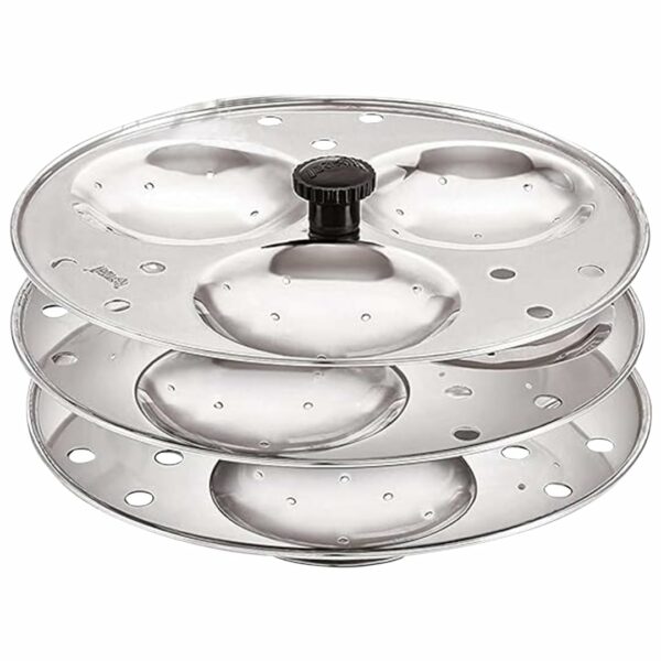 Sanskriti Exports - Premium Stainless Steel Idli Stand for 5L Above Cooker - 3 Plates, 9 Cavity idlis | idly Maker Stand for Homemade & Kitchen Silver