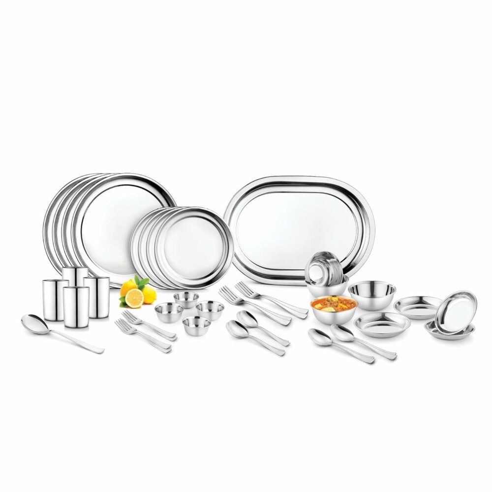 Sanskriti Exports Stainless Steel Dinner Set | Heavy Gauge Stainless Steel Dinner Set | Kitchen Set for Home | Dinner Set | Shagun Set | Bartan Set, Set of 42