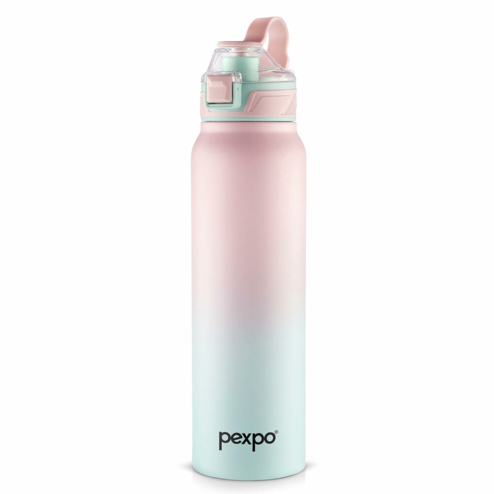 Sanskriti Exports 1000 ISI Certified Water Bottles Stainless Steel Vacuum Insulated Hot & Cold Flask - Pink & Green Ombre 940ml, Water Bottle Ideal for Home, Office, Gym, Outings, and School