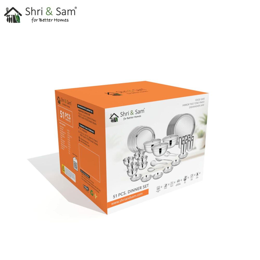 Sanskriti Exports Stainless Steel Solid Shagun Dinner Set (51 Pcs Set) - Image 6