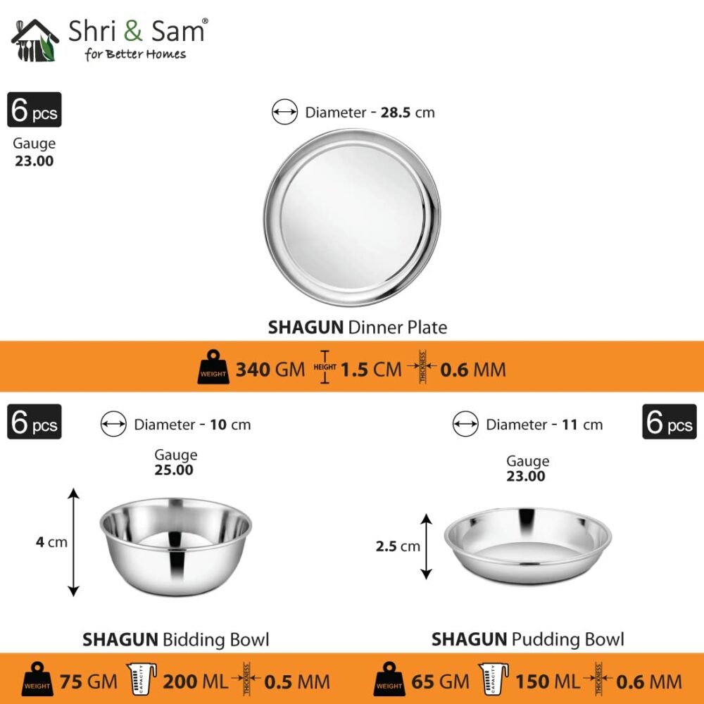 Sanskriti Exports Stainless Steel Shagun Dinner Set (36 Pcs Set) - Solid - Image 3