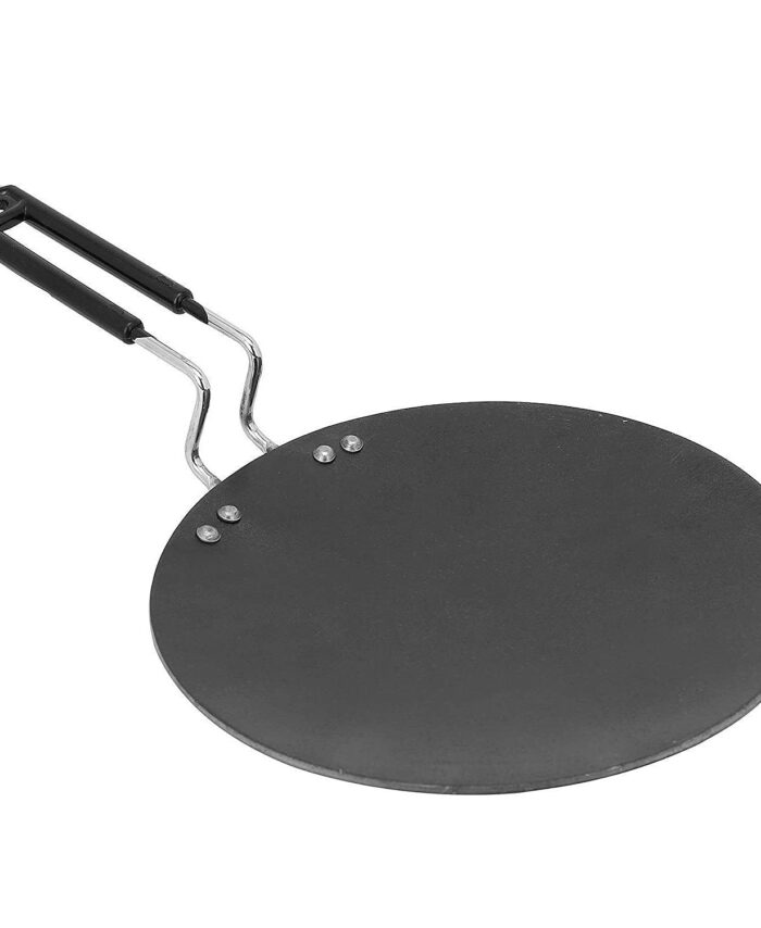 TAWA for Roti Flat Iron Tawa Wider Base Cast (Stainless Steel Handle),Induction Base Tawa 10 Inch for Roti Paratha Chapati Phulka Omelette Color Black (Roti Tawa)_Sanskriti Exports