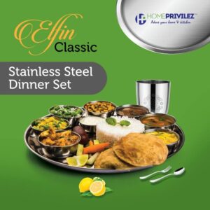 Sanskriti Exports Elfin Premium Stainless Steel Dinner Set with Mandala Laser Design- 24 PCS