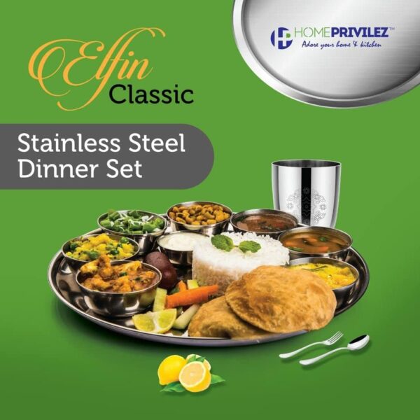 Sanskriti Exports Elfin Premium Stainless Steel Dinner Set with Mandala Laser Design- 24 PCS