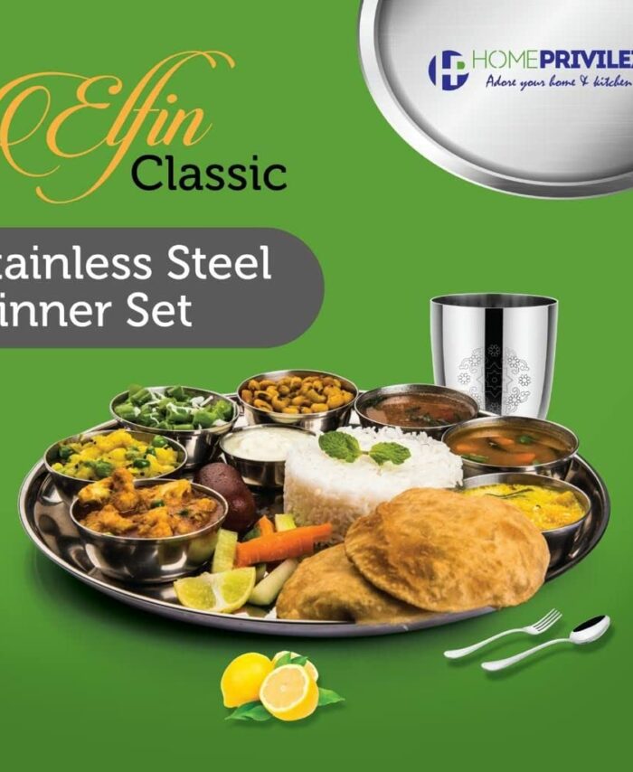 Sanskriti Exports Elfin Premium Stainless Steel Dinner Set with Mandala Laser Design- 24 PCS