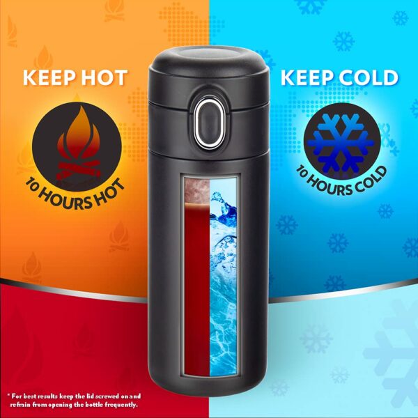 Borosil Traveller 300ml Stainless Steel Water Bottle | Double Wall Vacuum Insulated Flask | 10 Hrs Hot & Cold | Leakproof, BPA Free | Bottle for School, Office, College & Gym | 1 Year Warranty, Black - Image 5