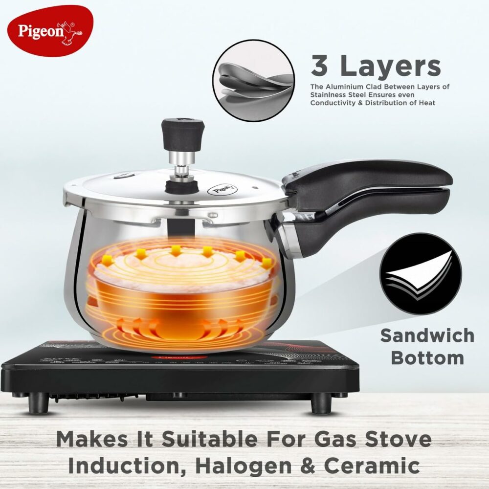 Pigeon by Stovekraft Inox Pro Stainless Steel Cooker 3L Outer Lid Cooker-Induction Base Compatible - Image 3
