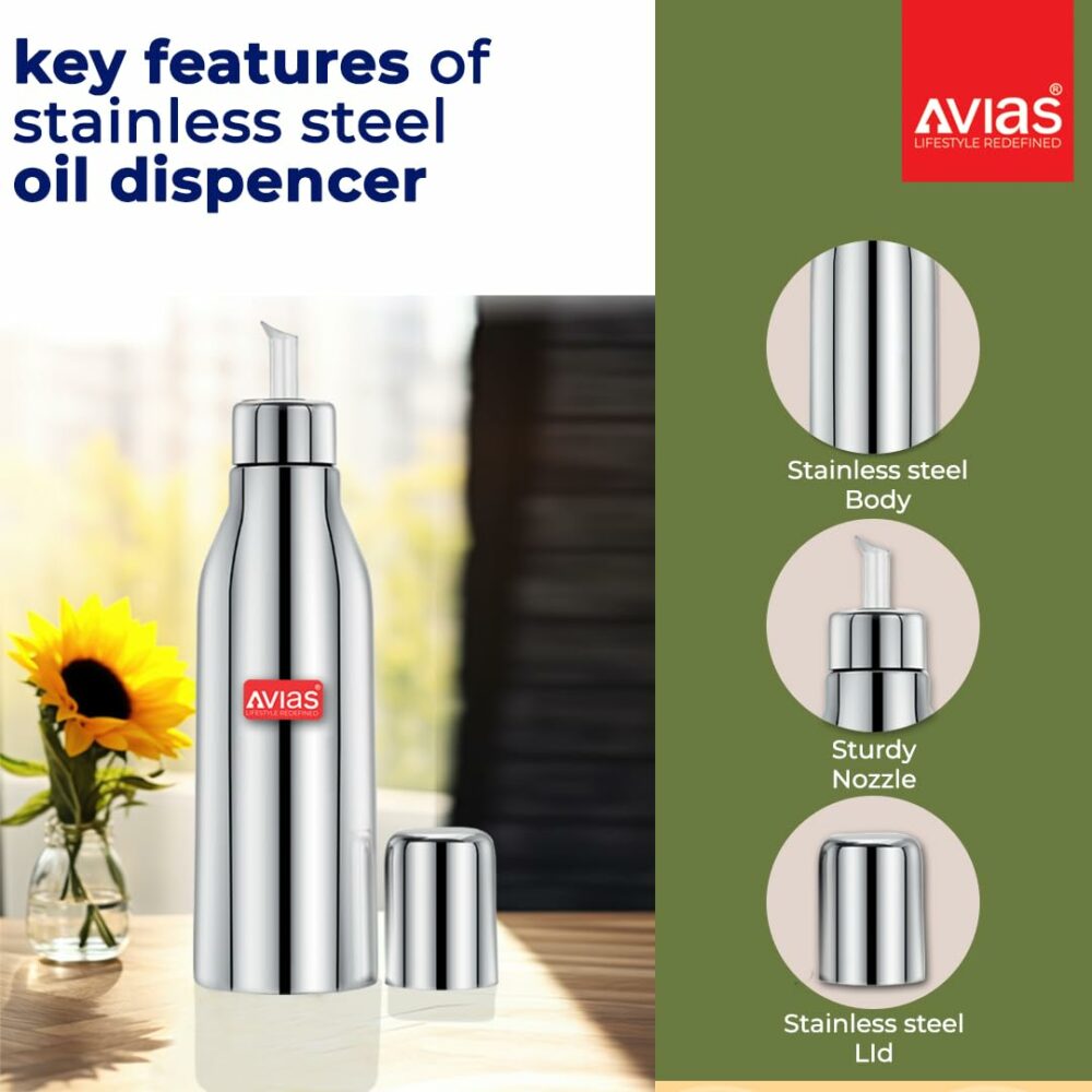 Sanskriti Exports Ezee Stainless Steel Oil Pot with Lid, 500 ml Container, Air Tight Spill Proof Oil Dispenser, Vinegar Dispenser Set of 1, Leak Proof Pourer, Oil Can 500ml - Image 4