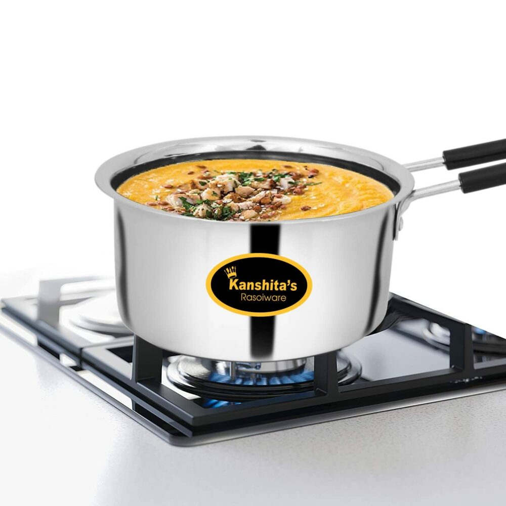 Sanskriti Exports Heavy Gauge Stainless Steel Milk Pan/Saucepan/Tea Pan/Milk Pot/Sauce Pot (Induction Compatible), 1 Liter, 16 cm, Silver - Image 2