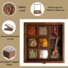 Sanskriti Exports Sheesham Wood Spice Box with 2 Spoons ? 9 Compartments Masala Box/Masala Container/Masala Dabba Organizer for Kitchen | Decorative Handmade Wooden Storage Box (Brown)