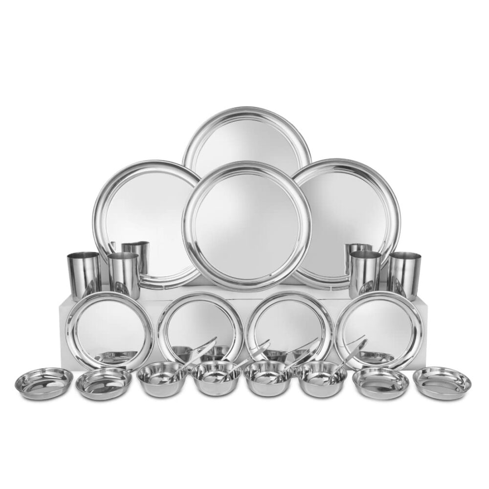 Sanskriti Exports solid Stainless Steel Shagun Dinner Set (24 Pcs Set)