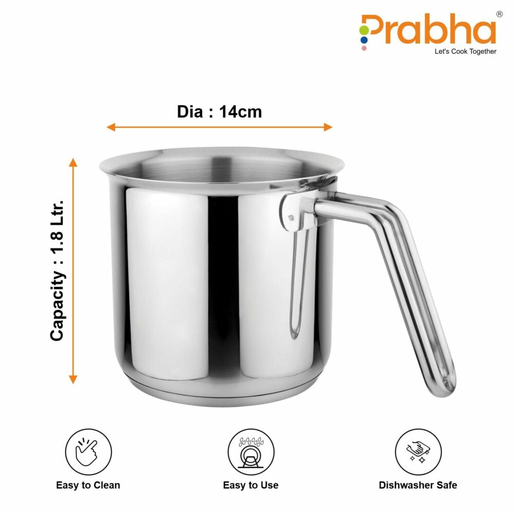 Sanskriti Exports Stainless Steel Milkpan, Milkpot, Water Boiler, Egg Boiler, Saucepan, Tea/Chai Pan, Riveted Sturdy Bakelite Handle, Induction and Gas Compatible, Highly Durable, 14cm Pot 1.8 liter with Glass Lid ( - Image 2