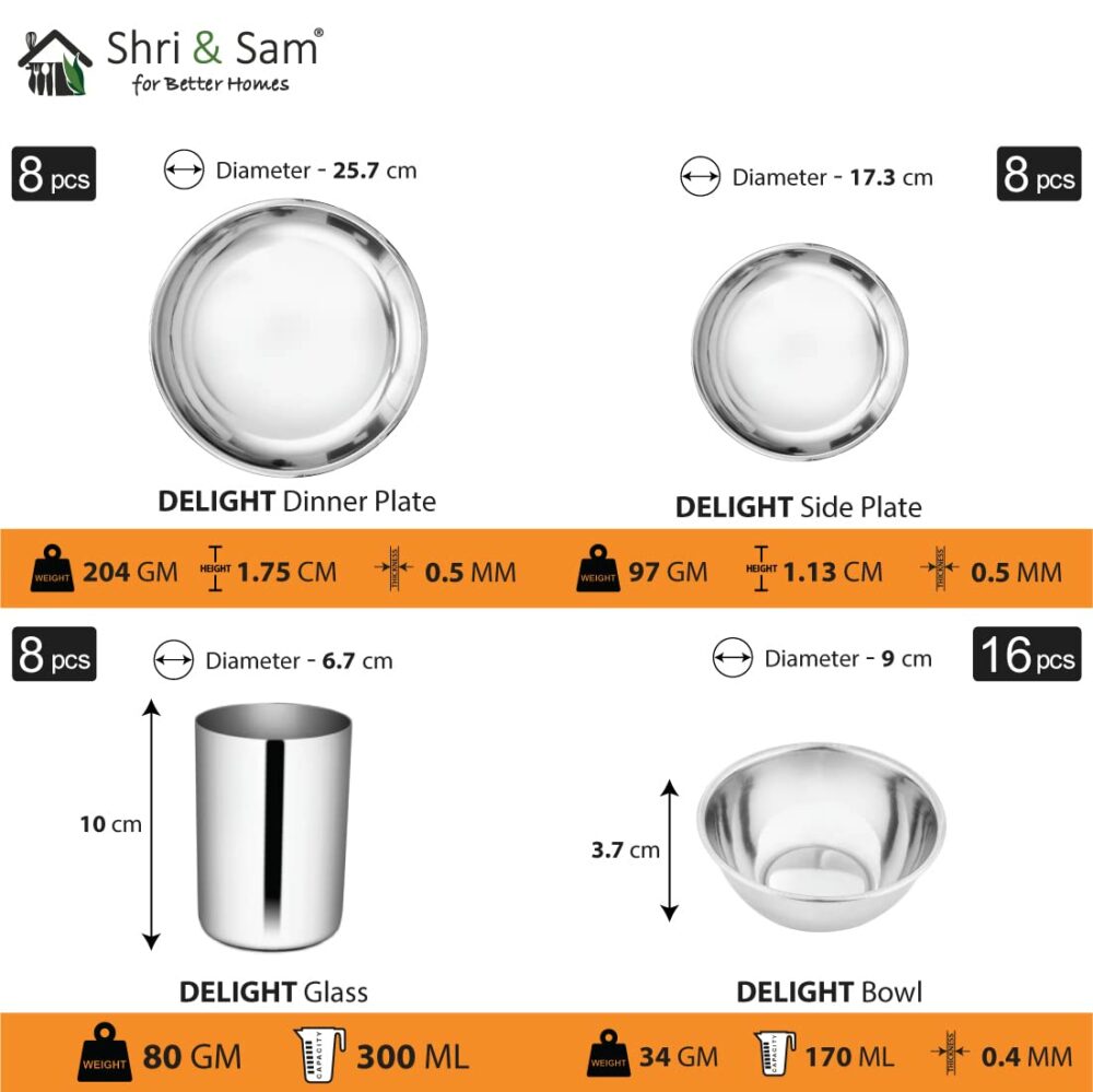 Sanskriti Exports Stainless Steel Delight Solid Dinner Set, 101 Pieces - Image 3