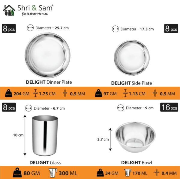 Sanskriti Exports Stainless Steel Delight Solid Dinner Set, 101 Pieces