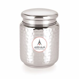 Sanskriti Exports Stainless Steel Hammered Pearl Canister with Thread Lock Lid | Food Grade Heavy Gauge Multipurpose Airtight Storage Jar | Container or Dabba for Kitchen (Pack of 1, 1500 ml)
