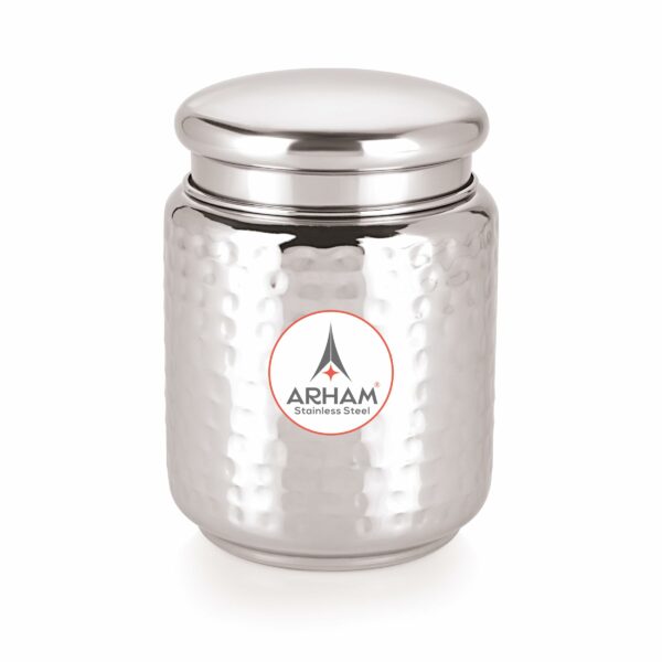 Sanskriti Exports Stainless Steel Hammered Pearl Canister with Thread Lock Lid | Food Grade Heavy Gauge Multipurpose Airtight Storage Jar | Container or Dabba for Kitchen (Pack of 1, 1500 ml)