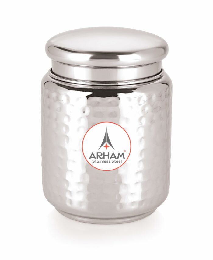 Sanskriti Exports Stainless Steel Hammered Pearl Canister with Thread Lock Lid | Food Grade Heavy Gauge Multipurpose Airtight Storage Jar | Container or Dabba for Kitchen (Pack of 1, 1500 ml)