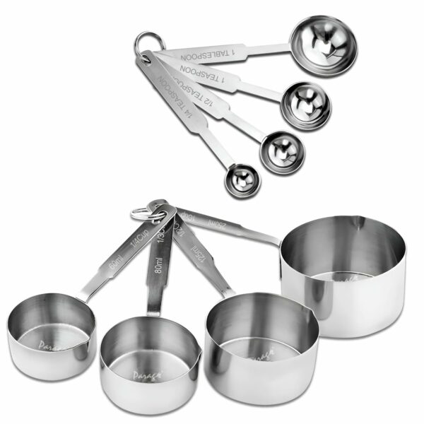 Sanskriti Exports Stainless Steel Measuring Cups & Spoon Combo for Dry or Liquid/Kitchen Gadgets/Cooking & Baking/Stackable Professional Measuring Cup Set with Measurement Handles (Set of 4 Cups & 4 Spoons)