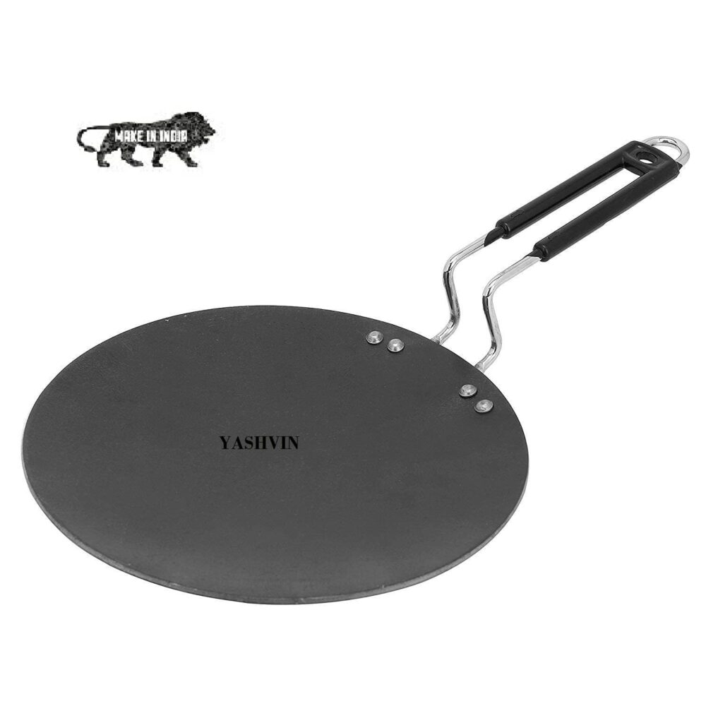 TAWA for Roti Flat Iron Tawa Wider Base Cast (Stainless Steel Handle),Induction Base Tawa 10 Inch for Roti Paratha Chapati Phulka Omelette Color Black (Roti Tawa)_Sanskriti Exports - Image 2