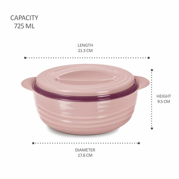 MILTON Aspire 1000 Serving Casserole, Double Walled Inner Stainless Steel, PU Insulated Kitchen Hot Pot, Keeps Food hot & Fresh for Roti, Biryani, 725 ml, Cherry Pink