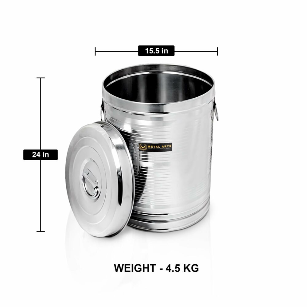 Sanskriti Exports Stainless Steel Drum For Storage | Kothi for Storing Water | Food Storage Container | Kitchen Rice Flour Atta Big Container Dabba With Handle - 50 KG - Image 5
