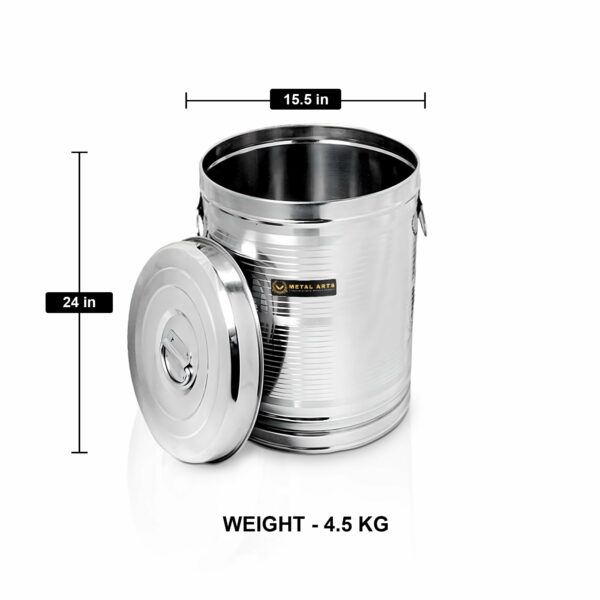 Sanskriti Exports Stainless Steel Drum For Storage | Kothi for Storing Water | Food Storage Container | Kitchen Rice Flour Atta Big Container Dabba With Handle - 50 KG - Image 5