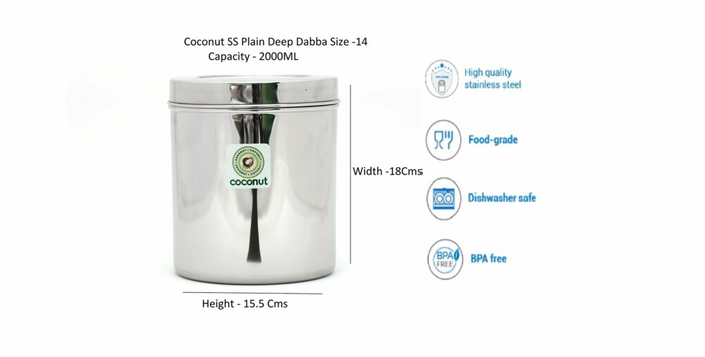 Stainless Steel Storage Containers for Kitchen | Deep Dabba for Storing Tea, Coffee and Pulses | Multipurpose Canisters Ubha Dabba | Set of 1 | 3 Litre - Image 2