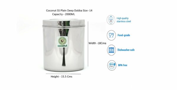 Stainless Steel Storage Containers for Kitchen | Deep Dabba for Storing Tea, Coffee and Pulses | Multipurpose Canisters Ubha Dabba | Set of 1 | 3 Litre
