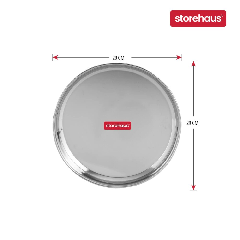 Sanskriti Exports Stainless Steel 3pc Thali Plate(12 inch) Kitchenware Set Ideal for Home, Restaurants and Family Use, Silver - Image 2