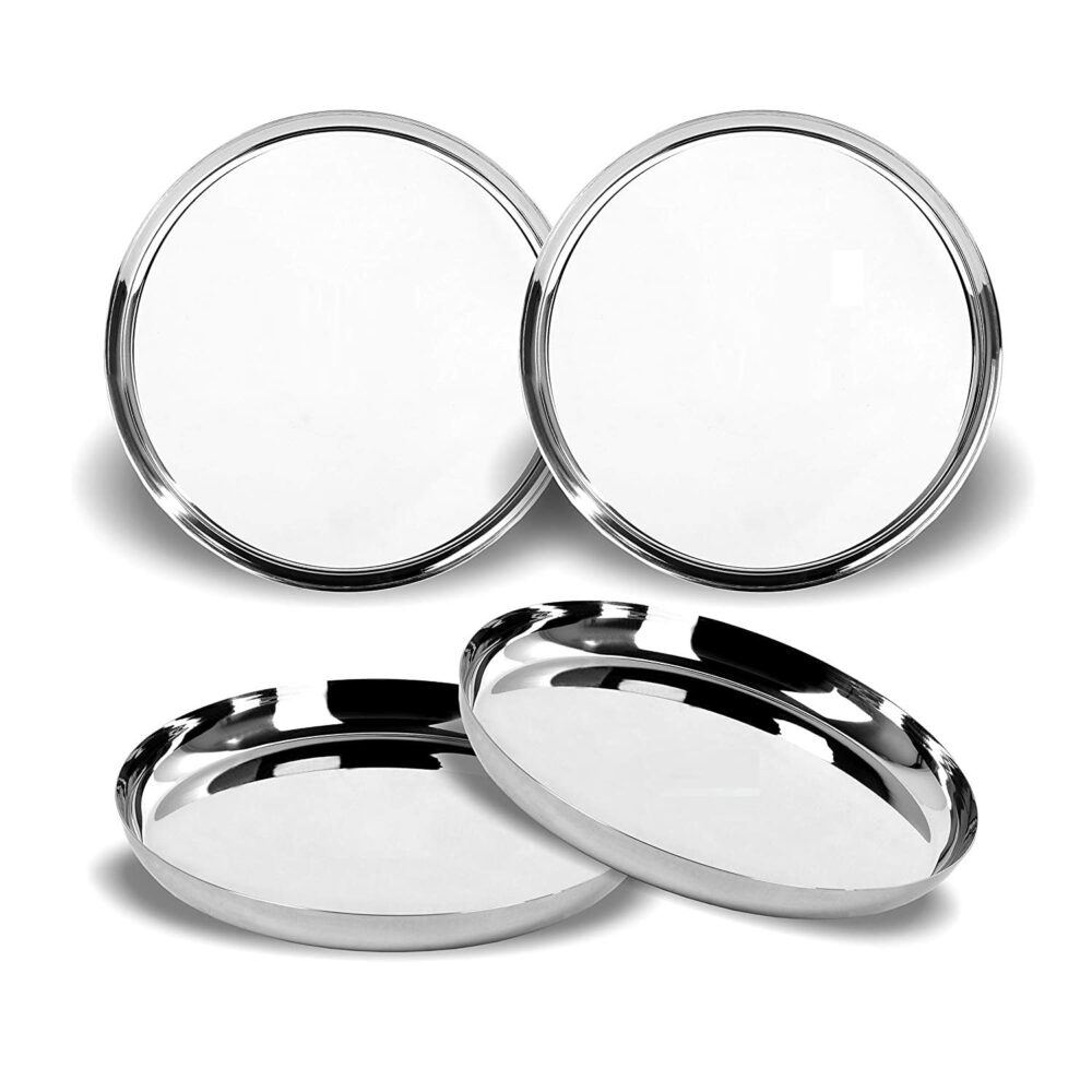Sanskriti Exports Stainless Steel Dinner Plate | Sanskriti Exports Plate | Thali Apple Shape Set of 4 Plates (Diamm. 27 Cms) - Image 4