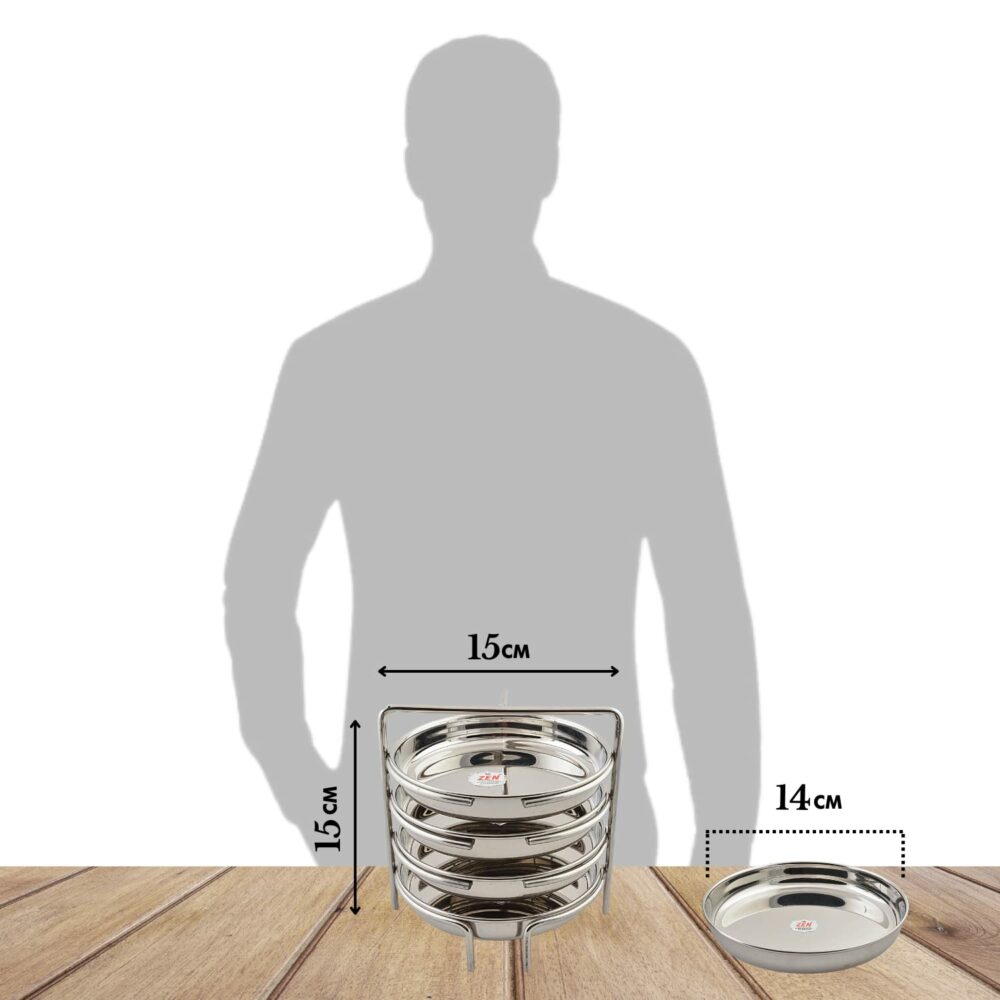 Sanskriti Exports Stainless Steel Thatte Idly Stand - 4 Plates | Thatte Idli Plate with Stand | Thattu/Plate/Dhokla | Idly/Dhokla Holders | Silver Color & Small Size With 4 Plates | Pack of 1 - Image 5