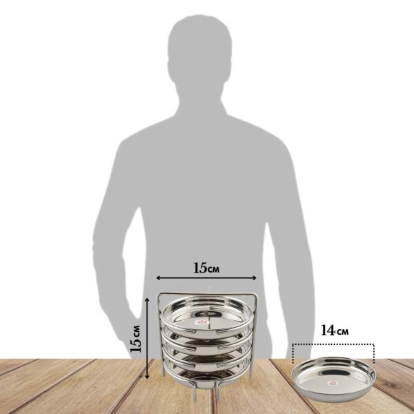 Sanskriti Exports Stainless Steel Thatte Idly Stand - 4 Plates | Thatte Idli Plate with Stand | Thattu/Plate/Dhokla | Idly/Dhokla Holders | Silver Color & Small Size With 4 Plates | Pack of 1