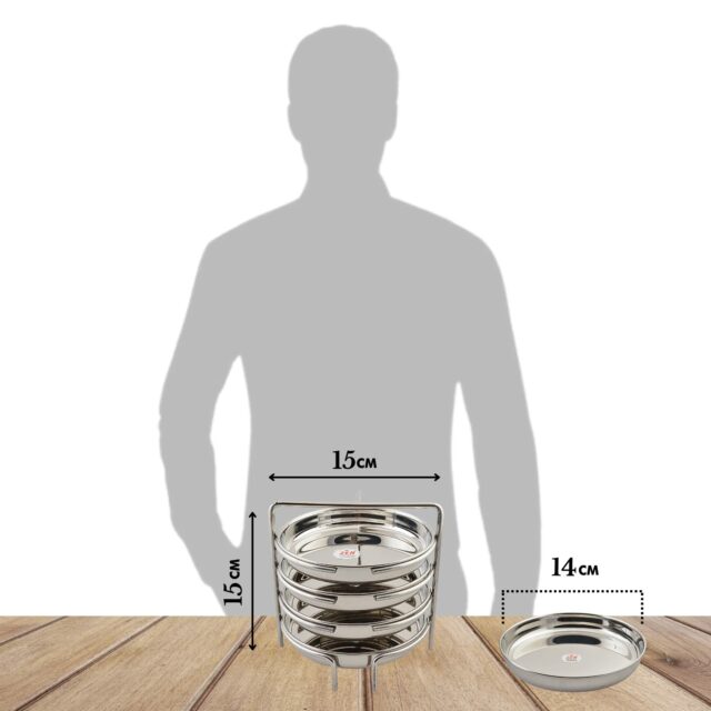 Sanskriti Exports Stainless Steel Thatte Idly Stand - 4 Plates | Thatte Idli Plate with Stand | Thattu/Plate/Dhokla | Idly/Dhokla Holders | Silver Color & Small Size With 4 Plates | Pack of 1