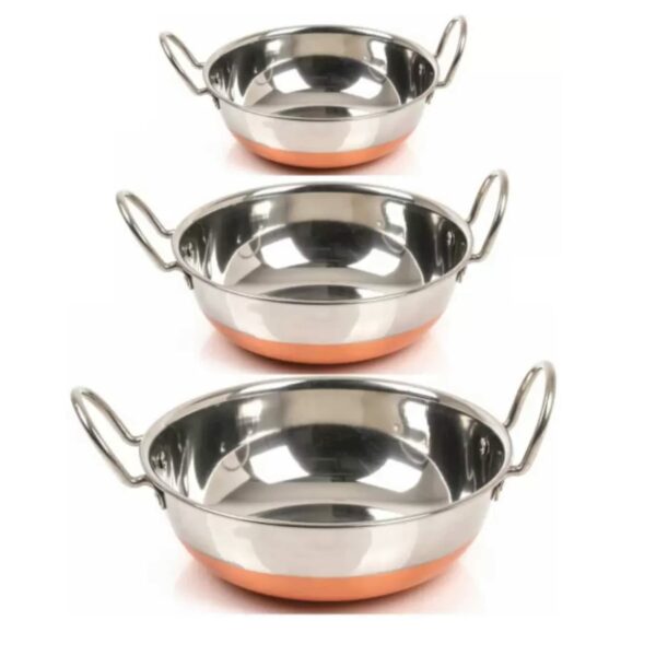 Sanskriti Exports Indian Kitchenware Set of 5 Copper Bottom Stainless Steel Handi Cookware with Lid - 0.5L, 0.75L, 1L, 1.5L, 2L Capacity