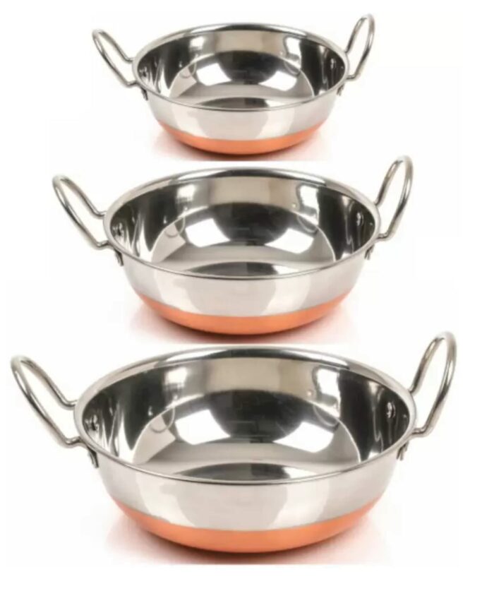 Sanskriti Exports Set of 5 Copper Bottom Stainless Steel Handi Set/Cookware Set with Lid (Capacity : 0 5 LTR, 0 75 LTR, 1 LTR, 1 5 LTR, 2 LTR) Cookware Set