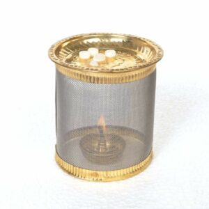 Sanskriti Exports Unbreakable Diya Wind Guard/Tulsi or Kartika Deepam/Steel Mesh with Brass Beading Deepak Wind Cover/Aroma Diffuser/Camphor or Kapur Diffuser/Medium (3x3.5in)