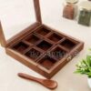 Sanskriti Exports Sheesham Wood Spice Box with 2 Spoons ? 9 Compartments Masala Box/Masala Container/Masala Dabba Organizer for Kitchen | Decorative Handmade Wooden Storage Box (Brown)