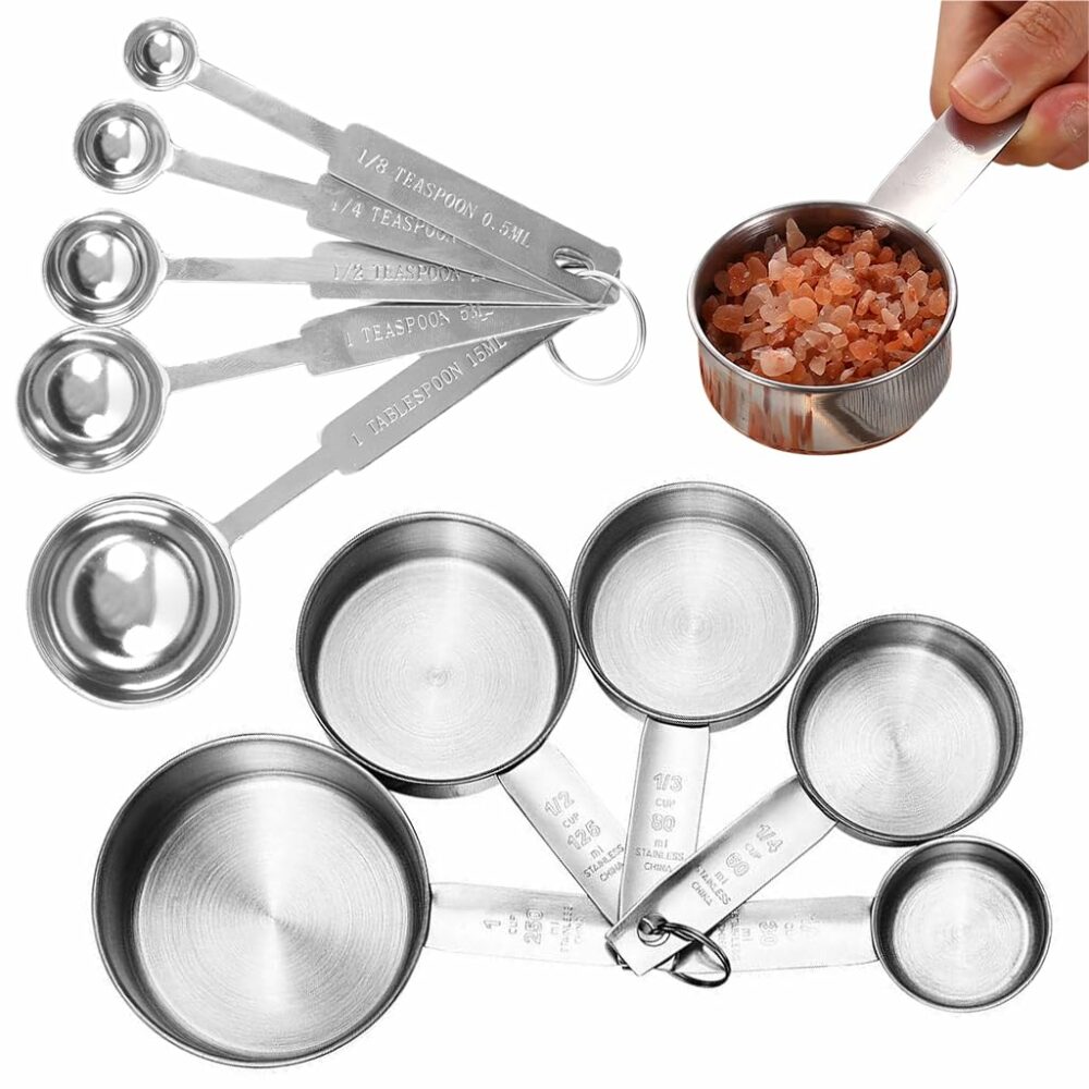 Sanskriti Exports? 10Pcs Measuring Cups and Spoons Set - Stainless Steel Measuring Cup with Scales of 2 Units, Dry & Wet Food Measuring Cup for Cooking and Baking, Ideal for Chefs & Home Cooks (Silver)