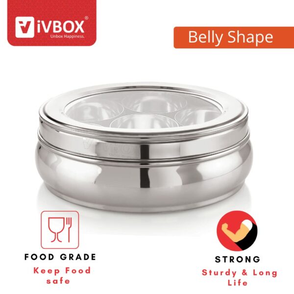 Sanskriti Exports Stainless Steel Masala Dabba Spice Box Organizer with See-Through Lid, 7 Containers (Medium, Blue-Violet) - Image 4