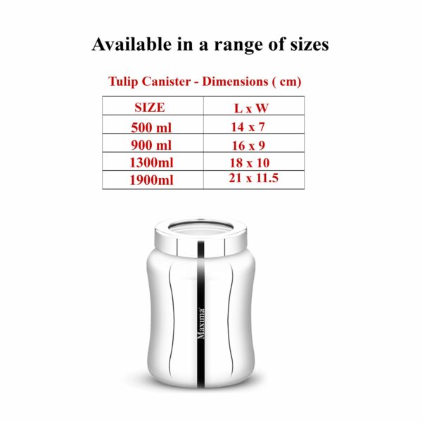 MAXIMA Tulip Stainless Steel Canister - Elegant Circular Design for Tea, Coffee, and Spices | Leak Proof | Airtight Kitchen Storage Container (900ml, SI-2103) - Image 5